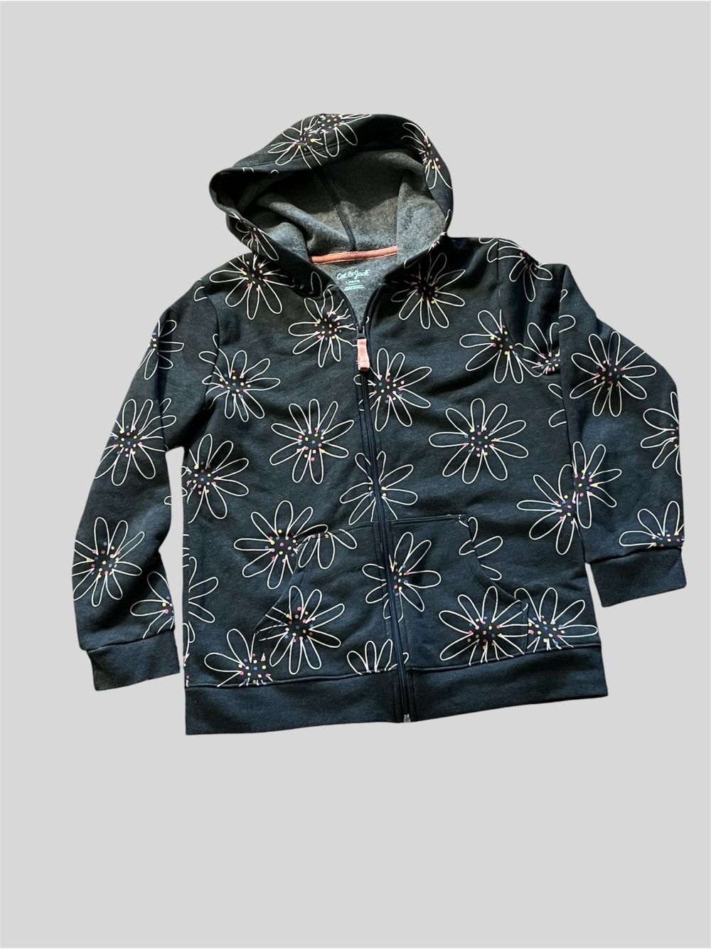 Cat & Jack Black Daisy Zip Hoodie with Pink Trim